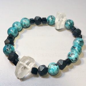 Blue Spot Stone and Star Cut Onyx Bracelet